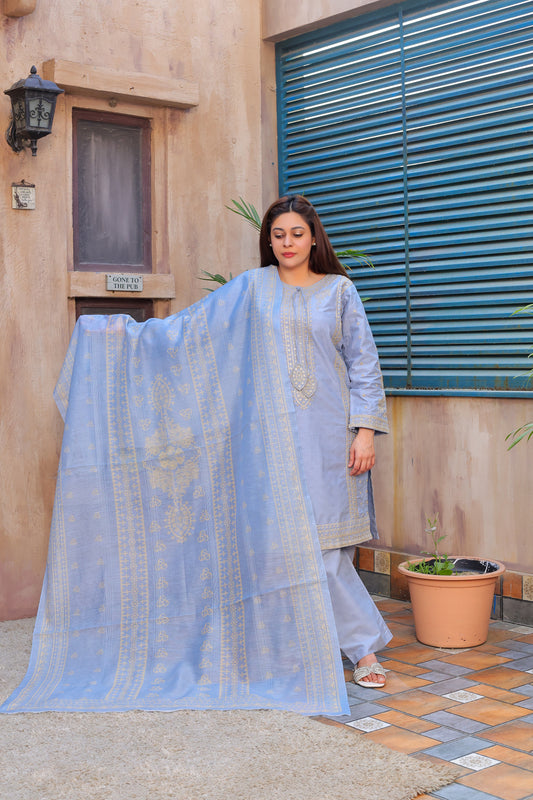 Soft LIght Blue ,3 Pc , Ready to Wear