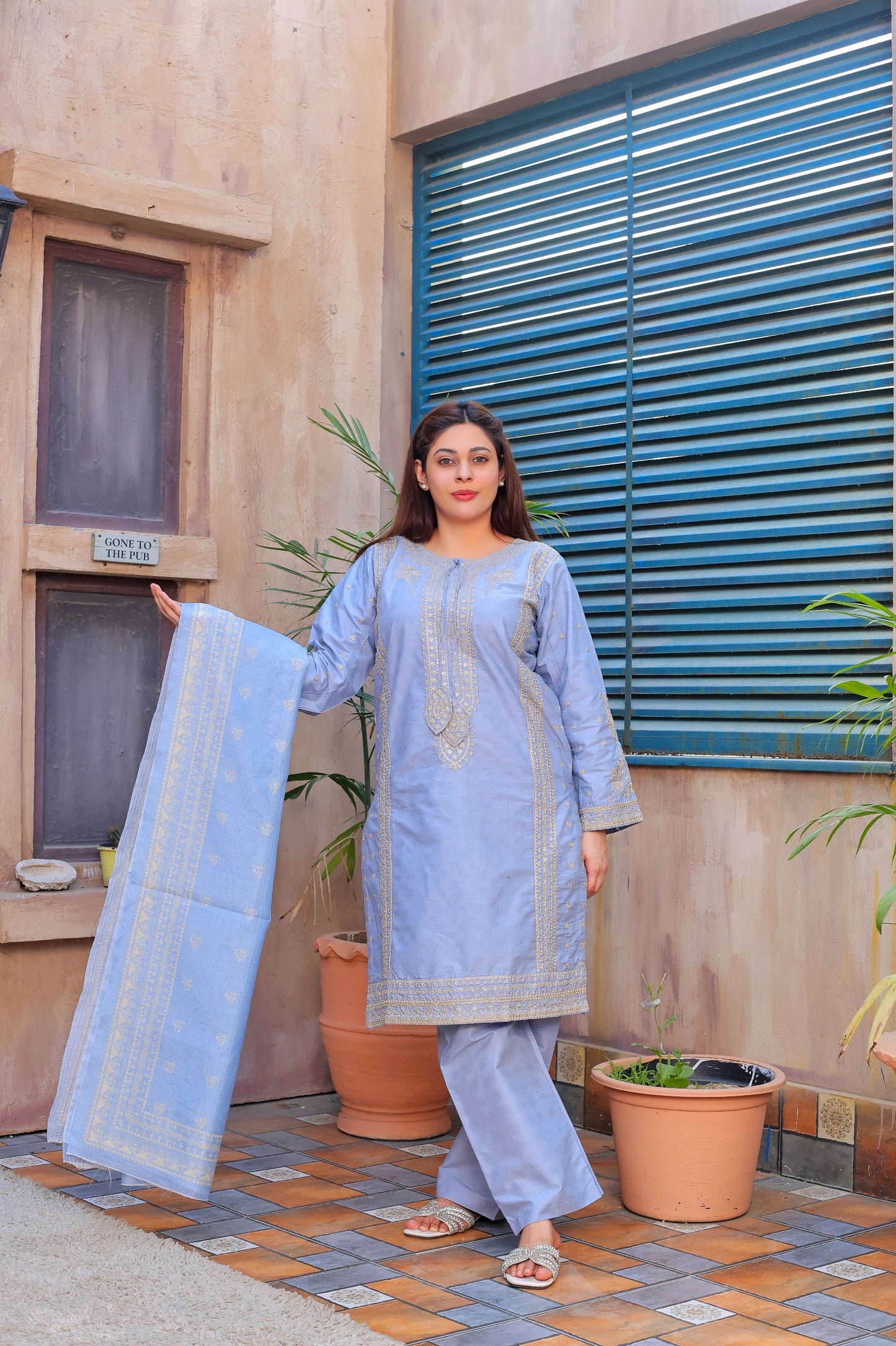 Soft LIght  Blue ,3 Pc , Ready to Wear