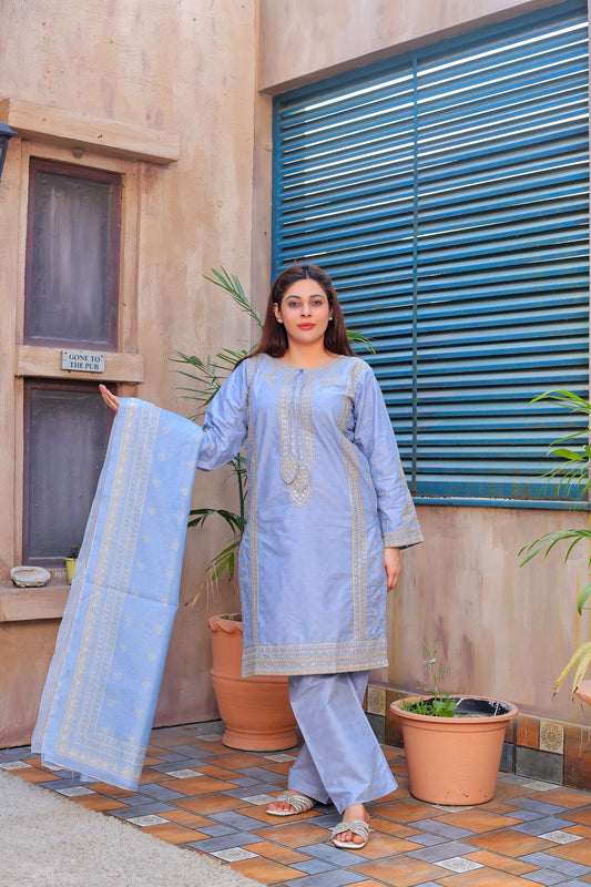 Soft LIght  Blue ,3 Pc , Ready to Wear