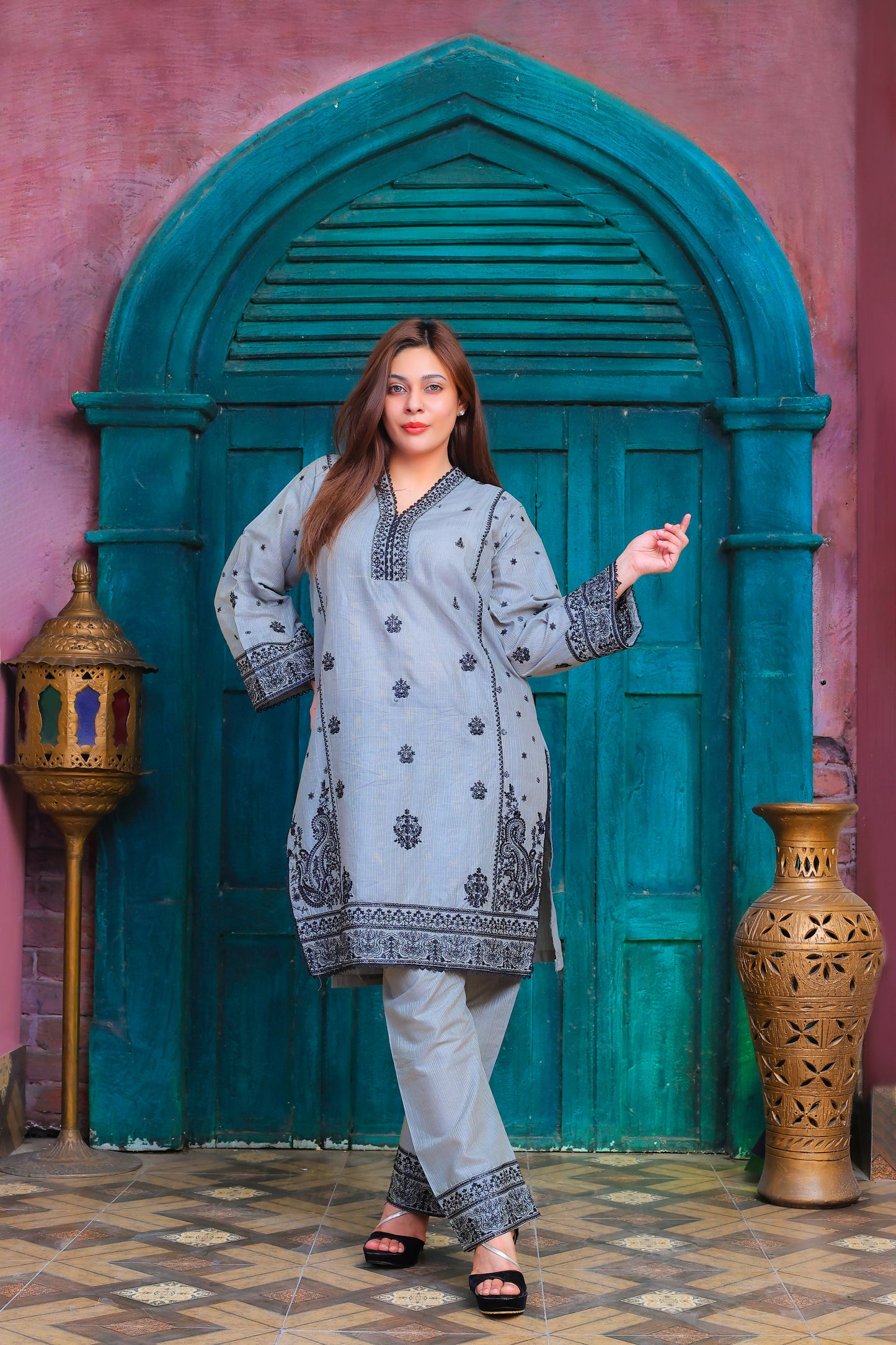 Silver Grey , 3Pc Ready to Wear .